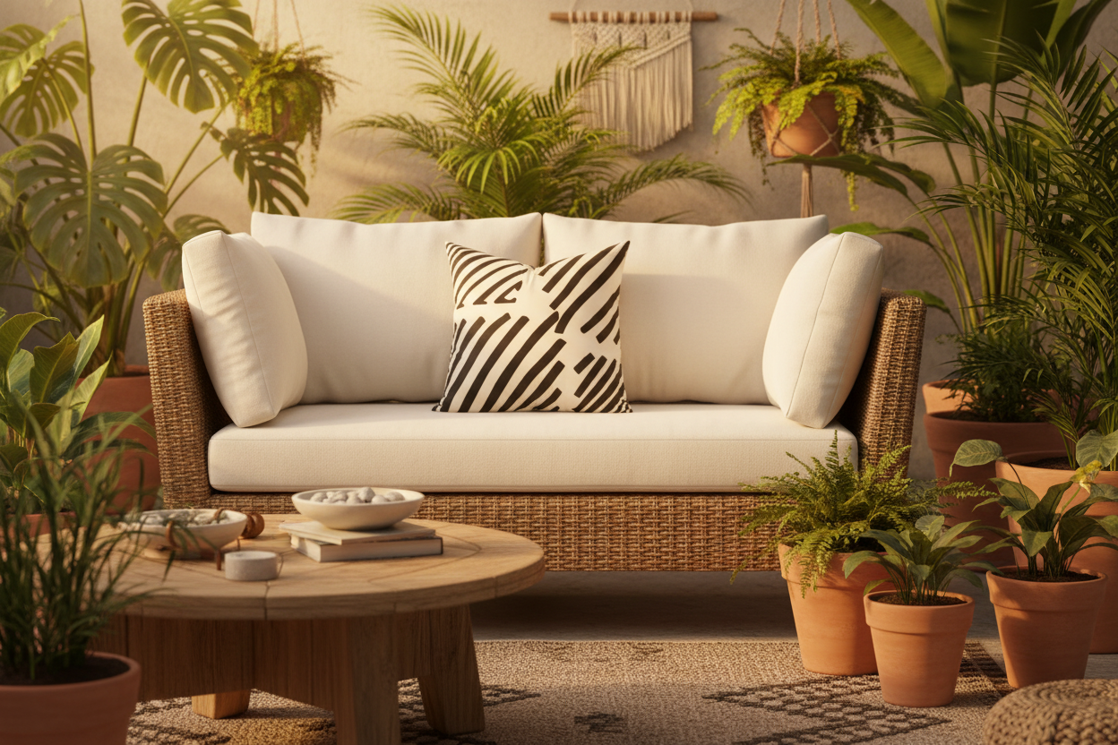 White Throw Pillow with Bold Black Velvet Geometric Design - VIVA019.