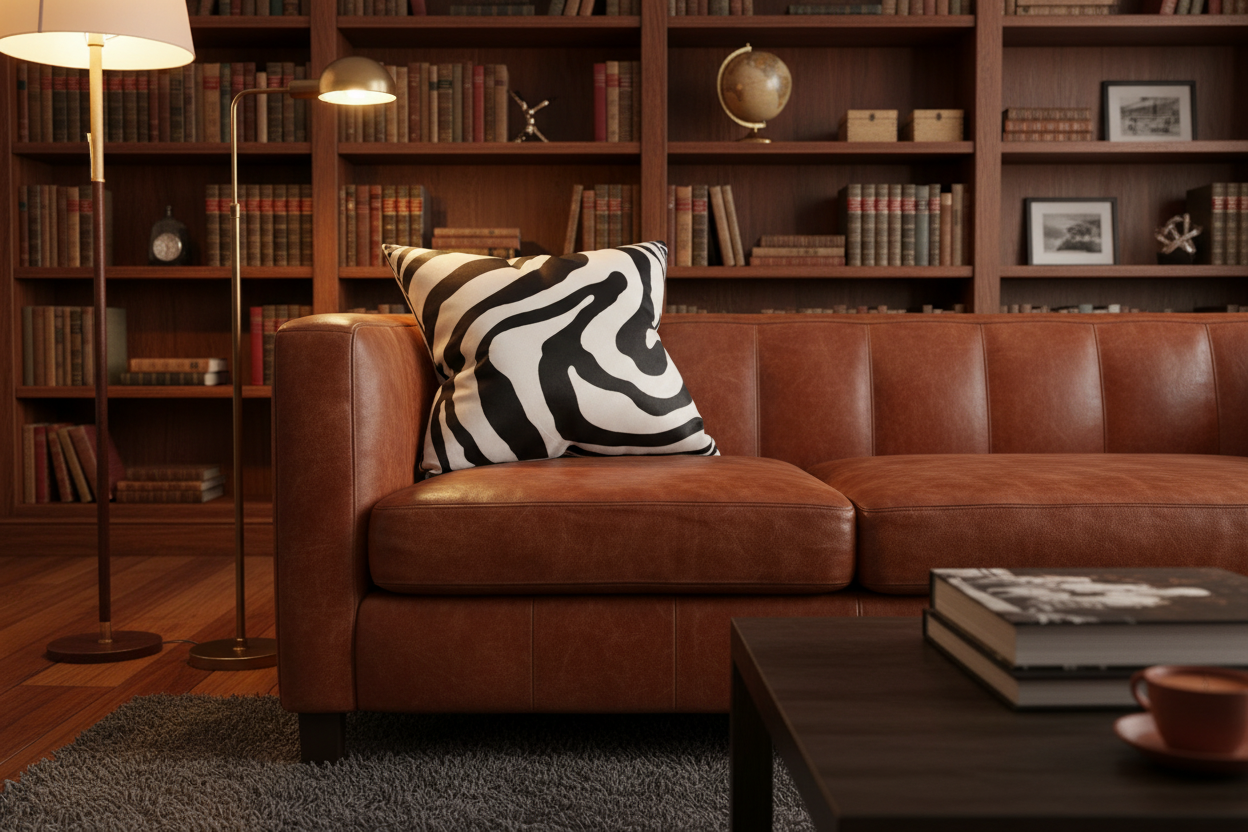 Modern Velvet Throw Pillow – White Abstract with Black Swirled Zebra Design - VIVA021.