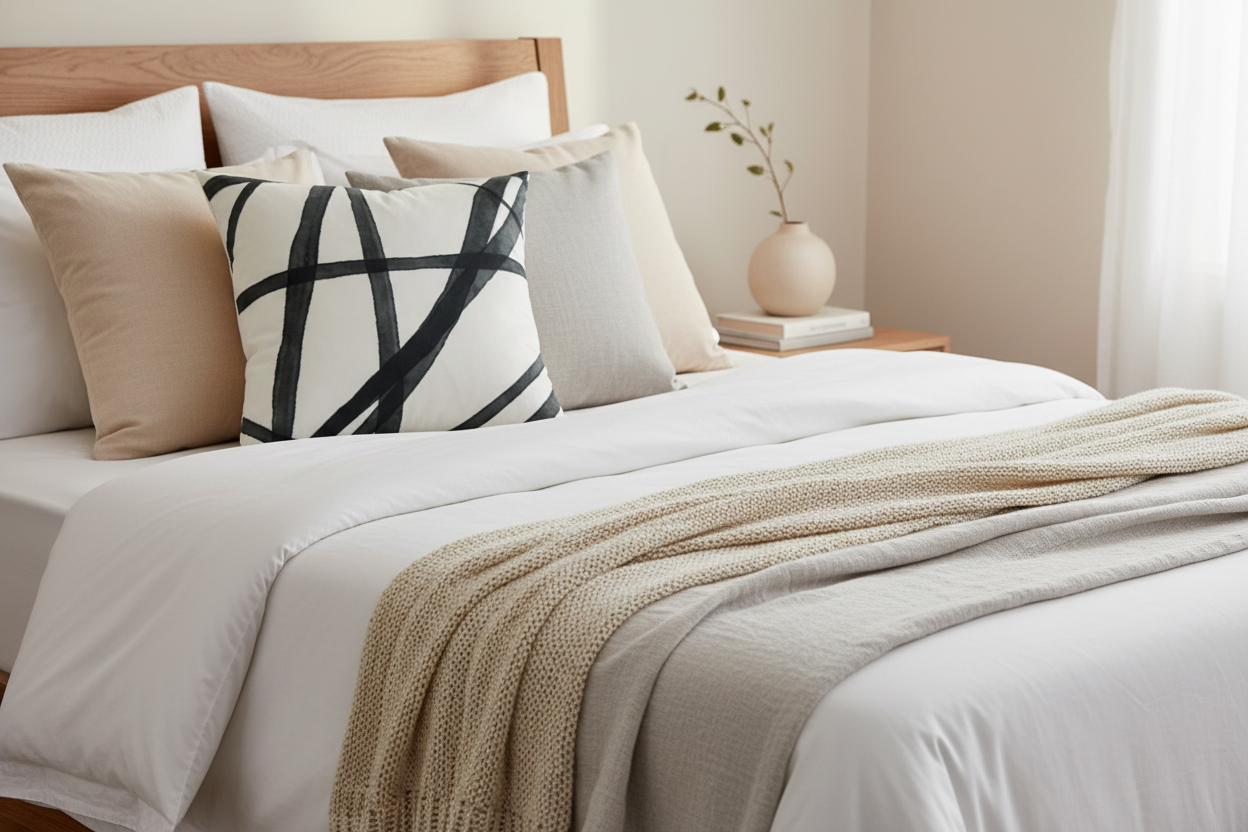 White Throw Pillow with Subtle Charcoal Abstract Pattern - VIVA011.