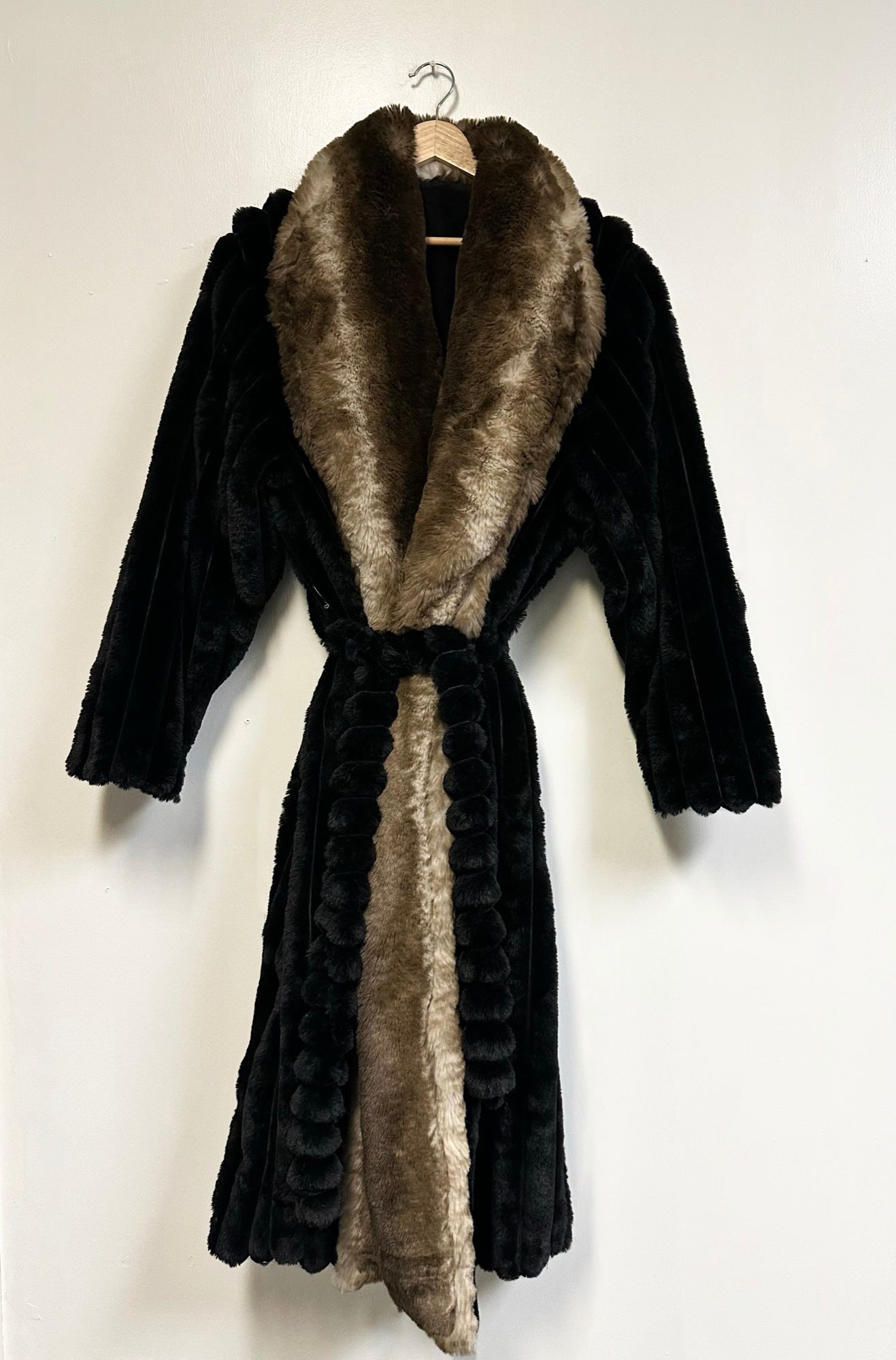 Faux Fur Long Sleeve Robe / Coat Black