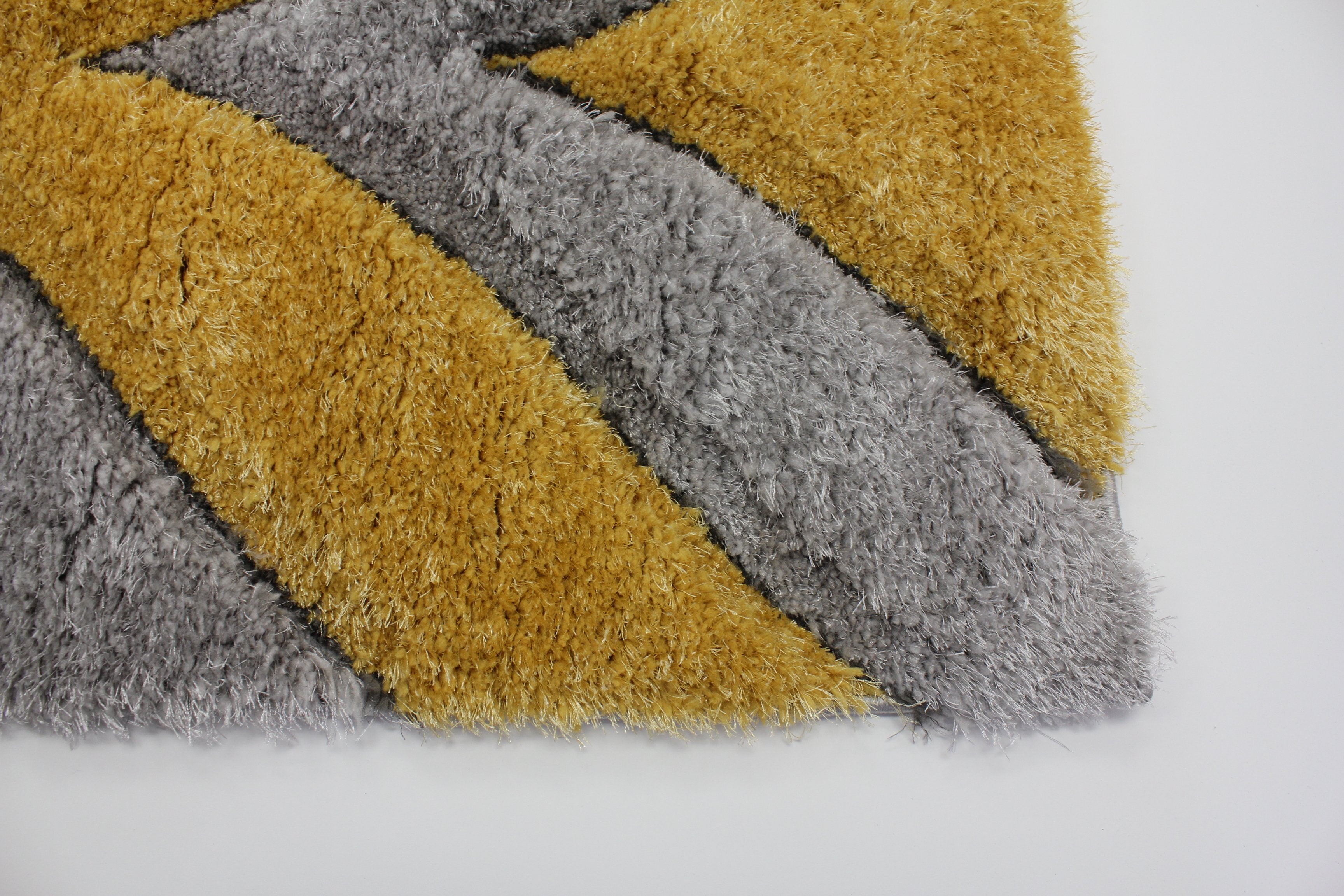 Touch of Red/Silver/Yellow Shag Area Rugs/Carpets | Style# SR-721 - Crafted from 100% Polyester, Plush Fluffy Shine 3D Geometric Design