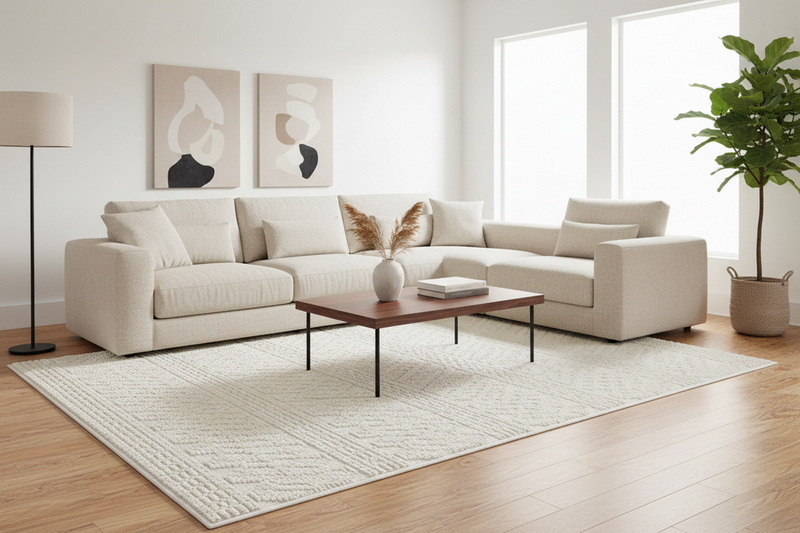Soft White/  Cream Rug with Bohemian Motif and High-Low Texture - TIA 101.