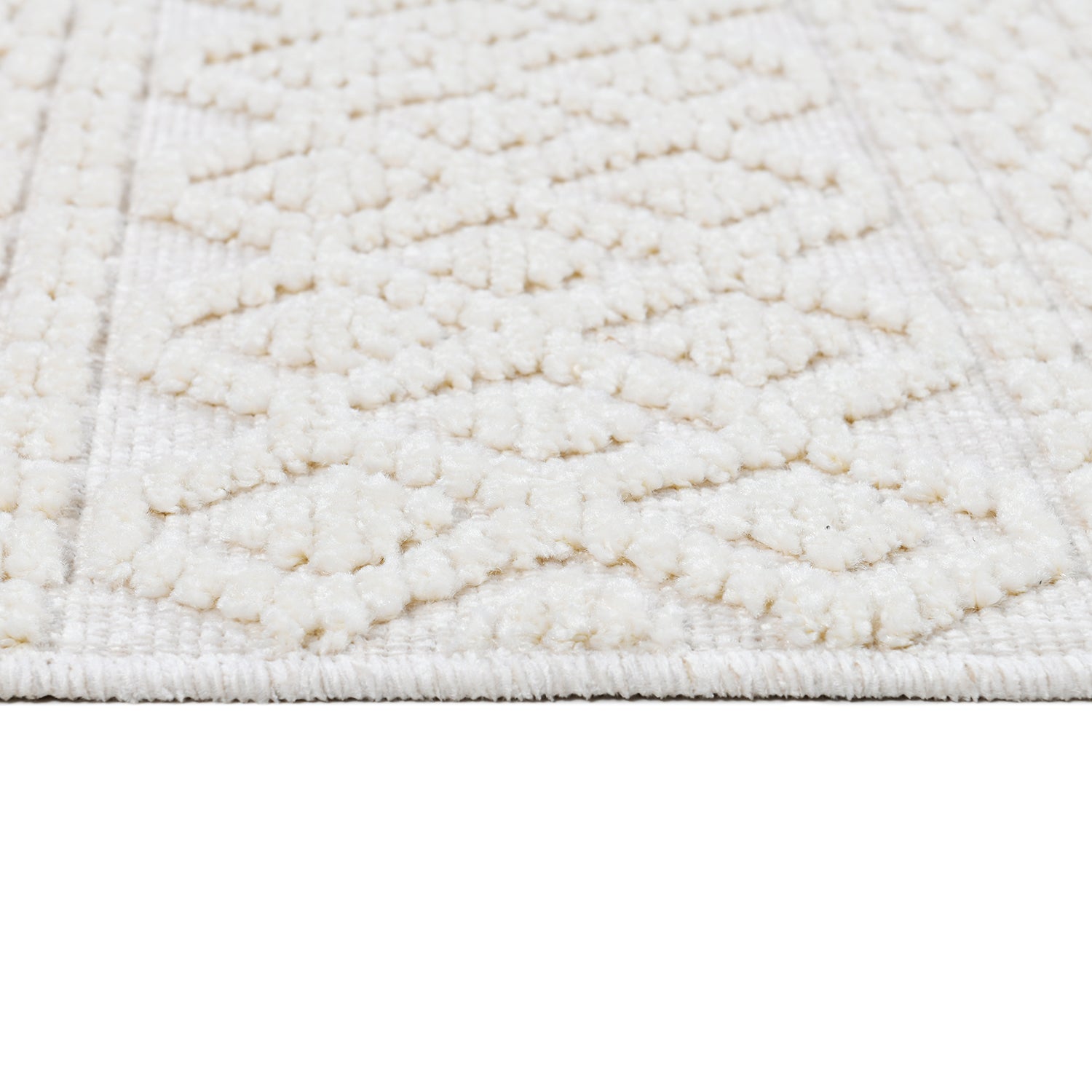 Soft White/  Cream Rug with Bohemian Motif and High-Low Texture - TIA 101.