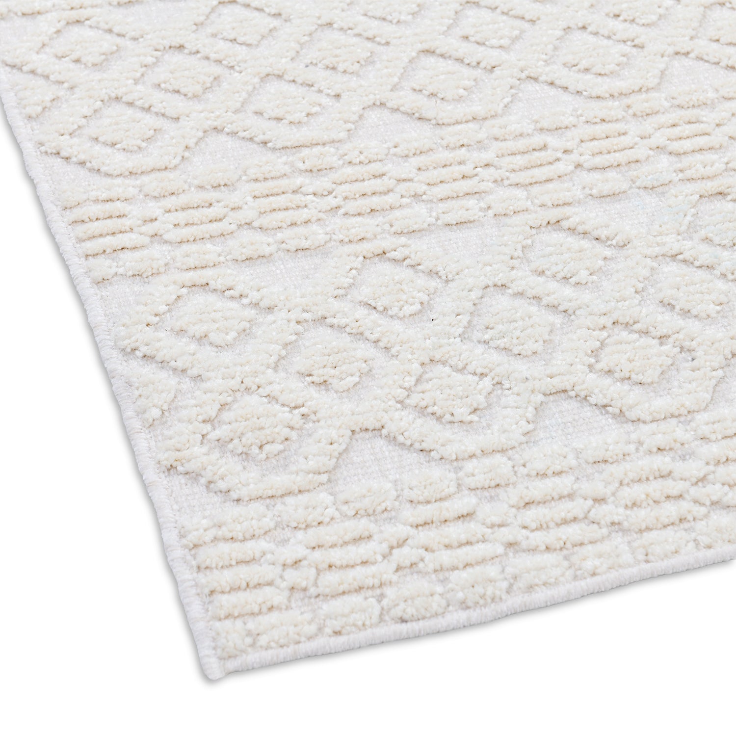 Soft White/  Cream Rug with Bohemian Motif and High-Low Texture - TIA 101.