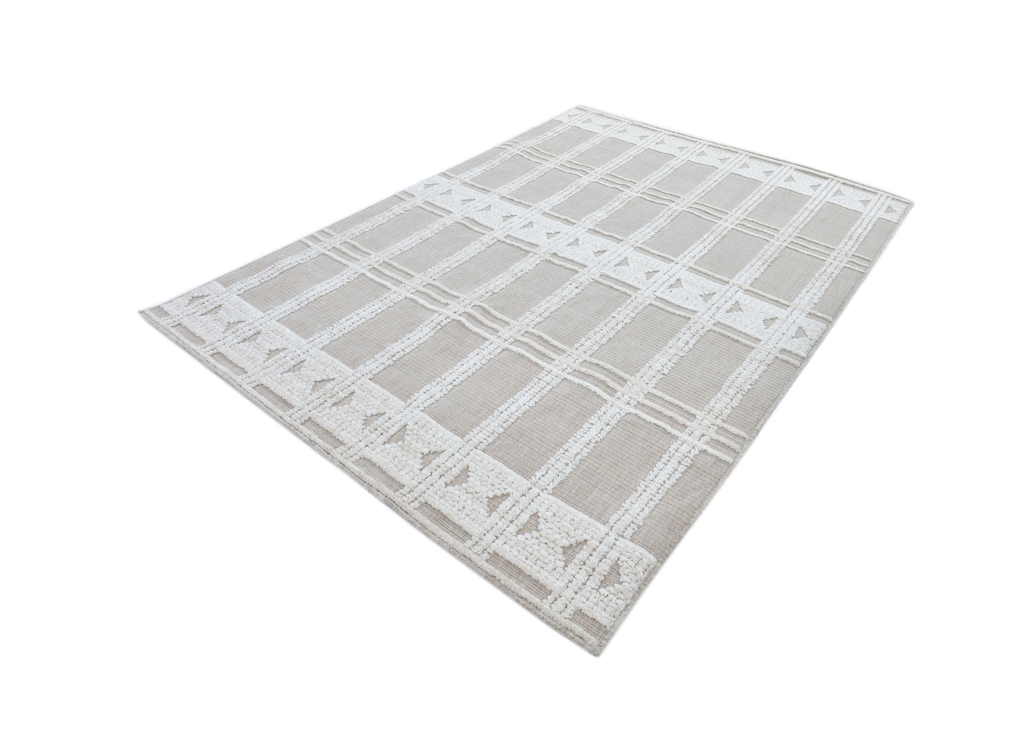 Cream/Beige Rug with Bohemian Motif and High-Low Soft-Touch Texture - TIA 104.