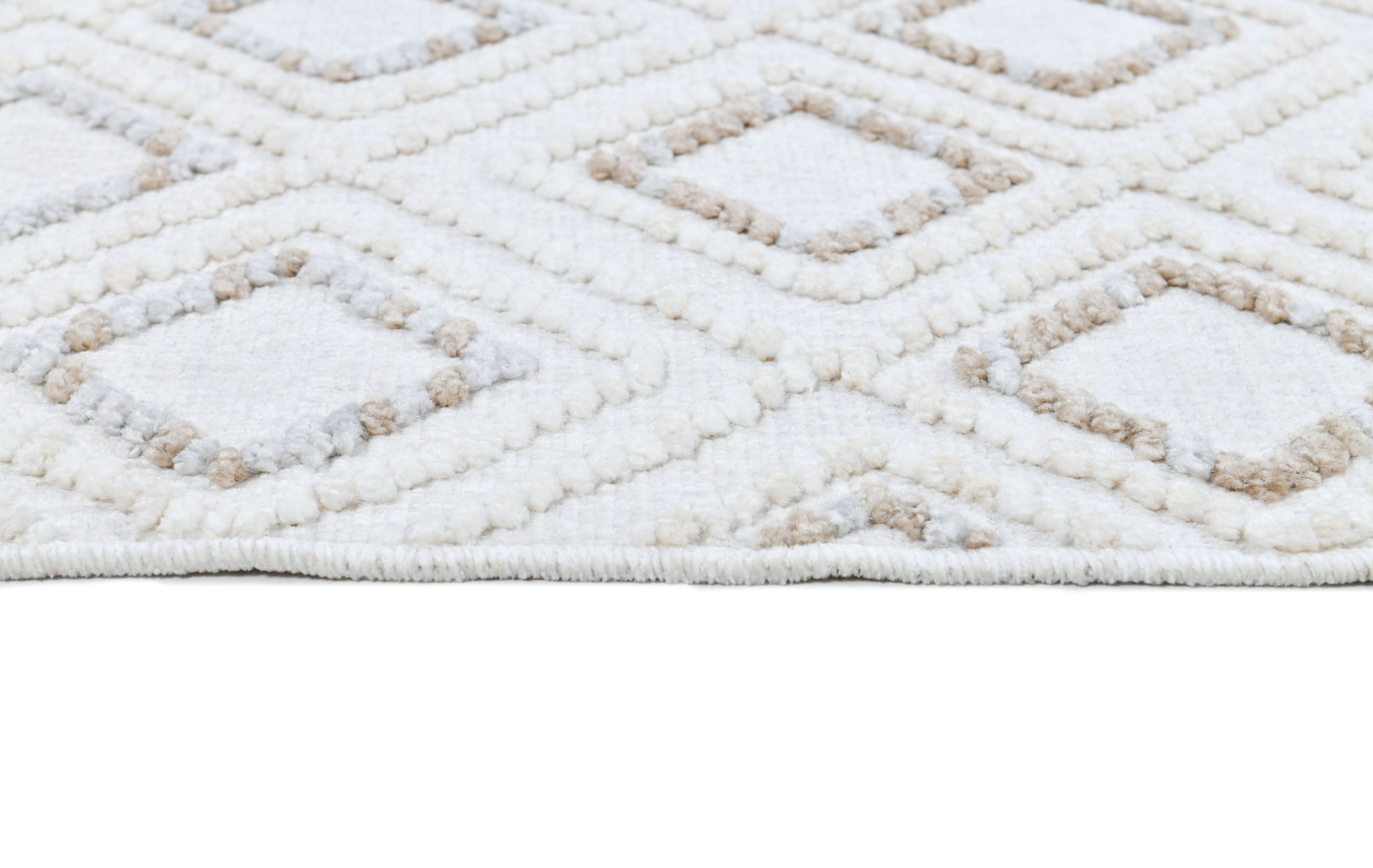 Soft Cream Rug with Brown and Beige Bohemian Motif and High-Low Texture - TIA 106.