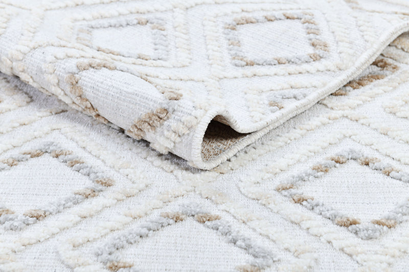 Soft Cream Rug with Brown and Beige Bohemian Motif and High-Low Texture - TIA 106.