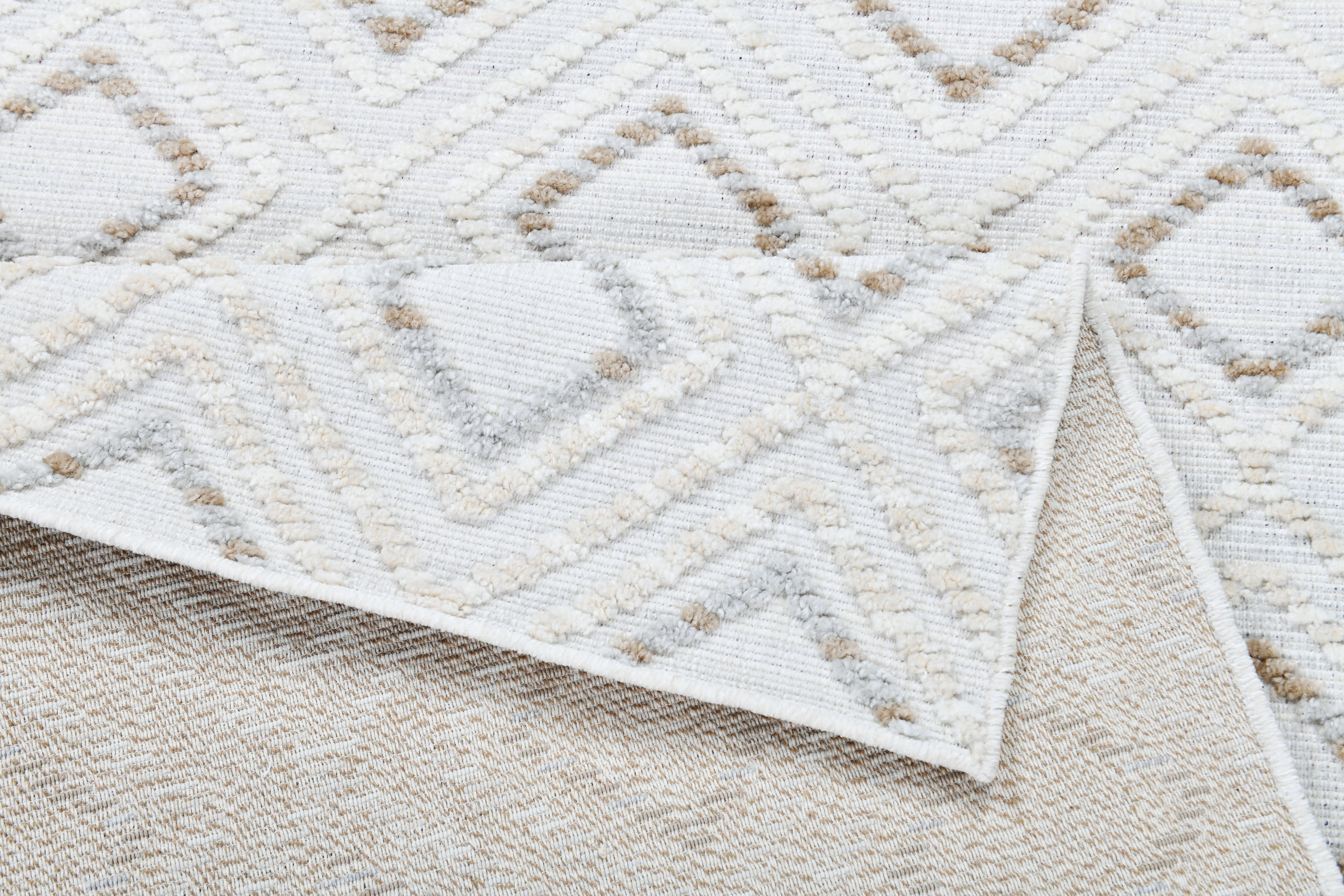 Soft Cream Rug with Brown and Beige Bohemian Motif and High-Low Texture - TIA 106.
