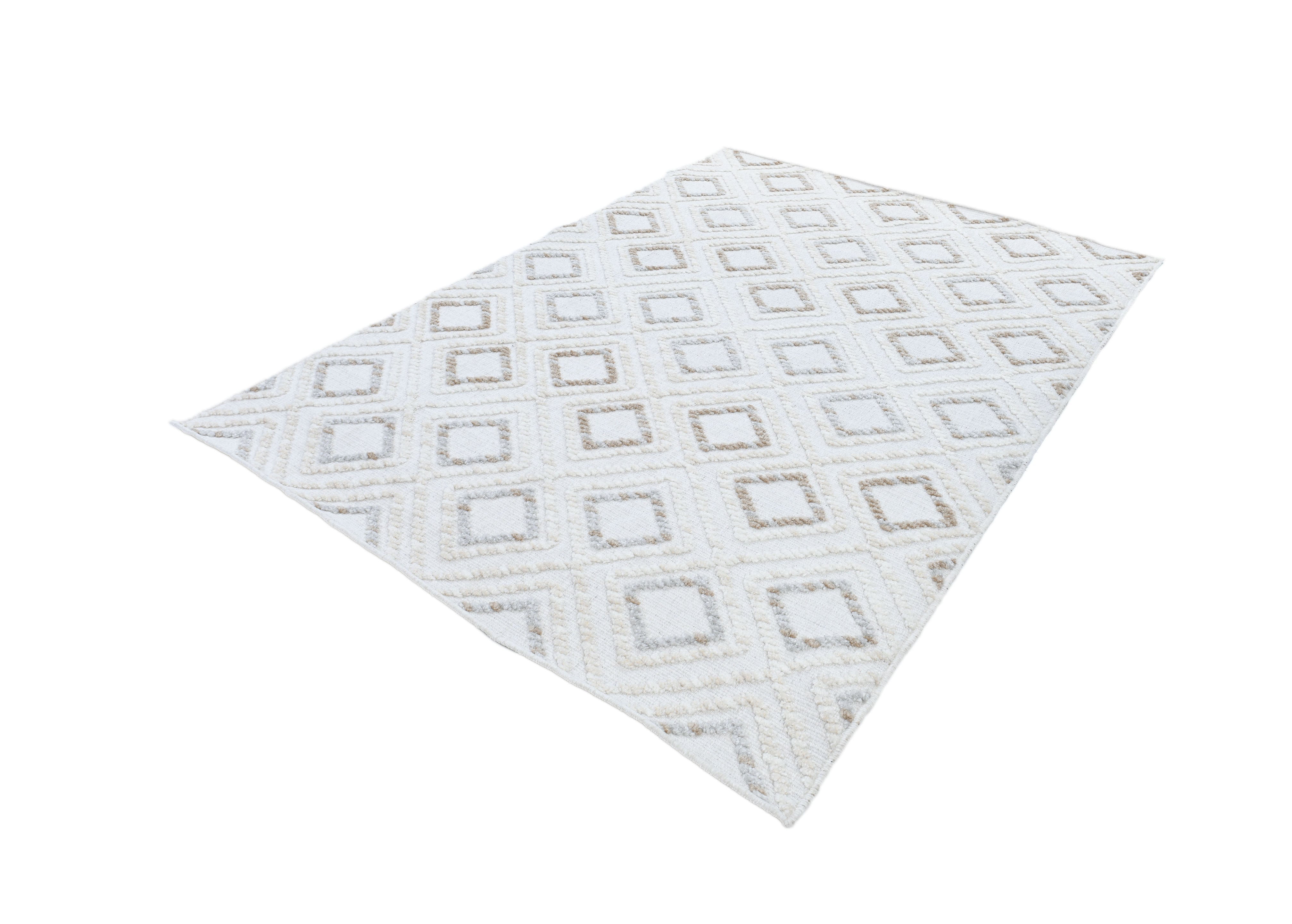 Soft Cream Rug with Brown and Beige Bohemian Motif and High-Low Texture - TIA 106.