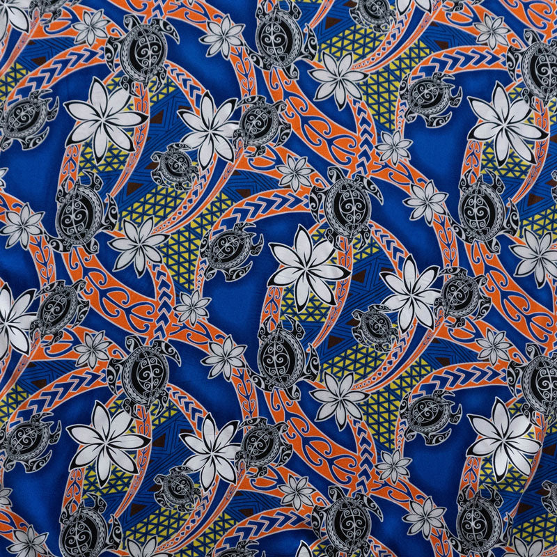 Tiare Sea Turtles Polynesian Tribal Design Fabric| Rayon
