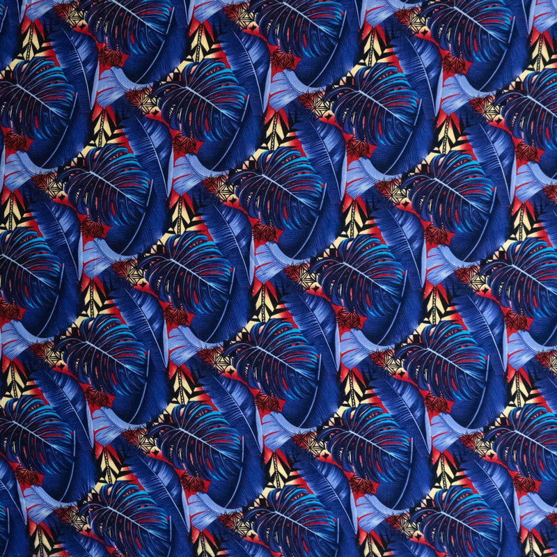 Split & Banana Leaf w/ Traditional Tribal design Rayon Poplin Fabric | Islands Fabric