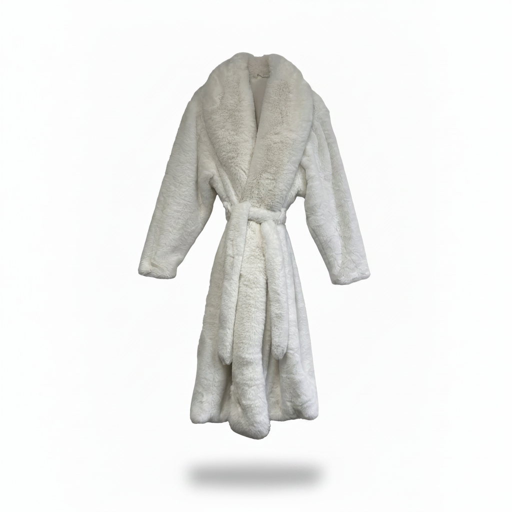 Faux Fur Luxury Long Sleeve Robe / Coat Off White
