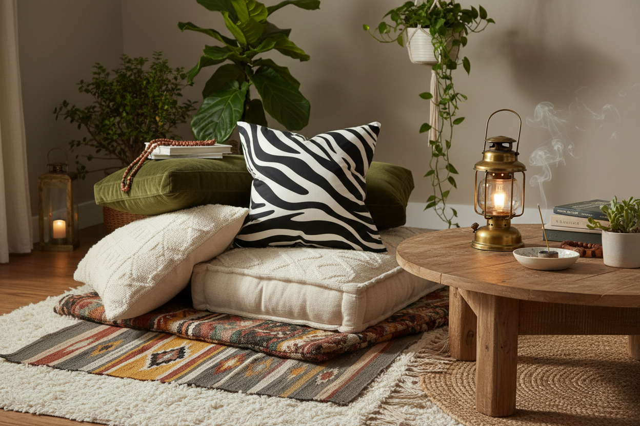 Chic Velvet Accent Throw Pillow – White Abstract with Sleek Black Zebra Design - VIVA020.